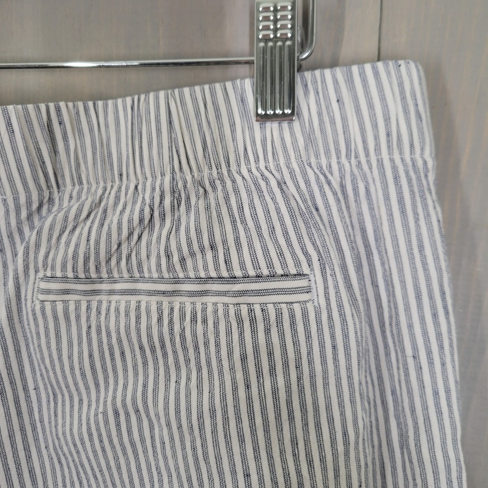 Lands End Wide Leg Pants Womens 12P Blue White Striped Linen Blend Pull On - Picture 6 of 9